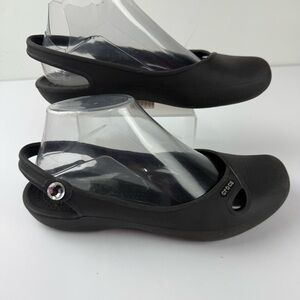 Crocs Womens 7 Black Olivia Ballet Flats with Rhinestone Accent Slingback